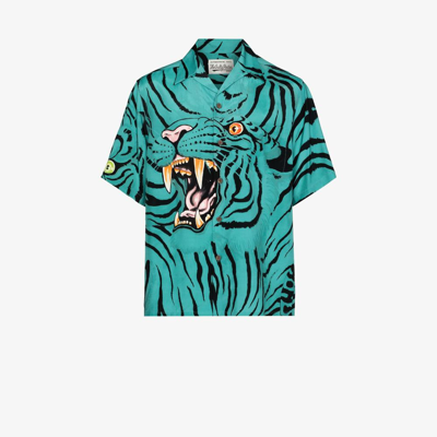 Shop Wacko Maria X Tim Lehi Blue Tiger Face Print Shirt In Neutrals