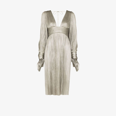 Shop Maria Lucia Hohan Silver Juno Long Sleeve Silk Dress