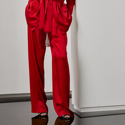 Shop Ralph Lauren Daneila Satin Wide-leg Pant In Bright Red