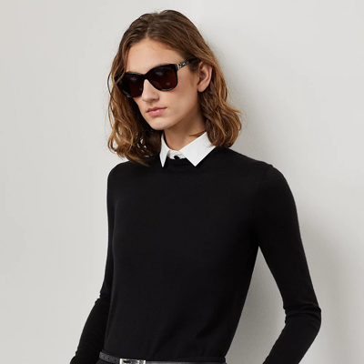 Shop Ralph Lauren Woven-collar Cashmere Sweater In Black