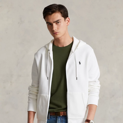 Shop Ralph Lauren Double-knit Full-zip Hoodie In White