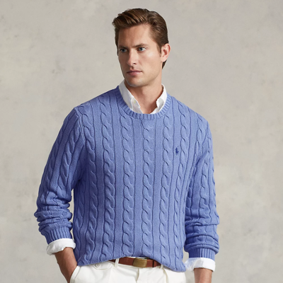Shop Ralph Lauren Cable-knit Cotton Sweater In New Litchfield Blue