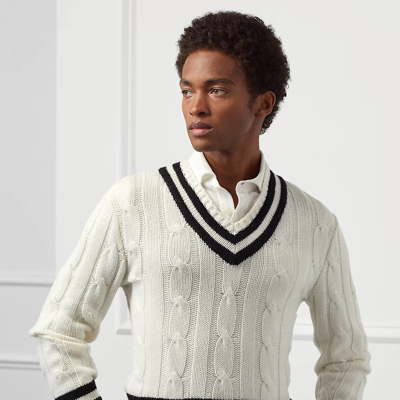 Ralph Lauren Purple Label Monogram Silk-blend Polo-collar Sweater In Lux  Cream