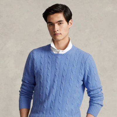Shop Ralph Lauren The Iconic Cable-knit Cashmere Sweater In New Litchfield Blue