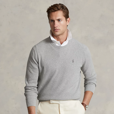 Shop Ralph Lauren Textured Cotton Crewneck Sweater In Andover Heather