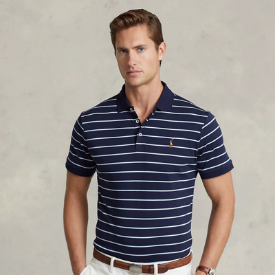 Shop Ralph Lauren Custom Slim Fit Soft Cotton Polo Shirt In French Navy/elite Blue