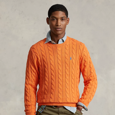 Shop Ralph Lauren Cable-knit Cotton Sweater In Brazil Orange Heather
