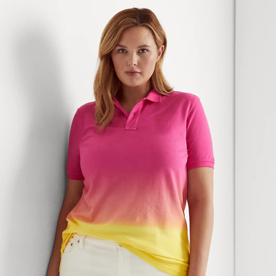 Lauren Woman Dip-dyed Piqué Polo Shirt In Pink/orange/yellow | ModeSens
