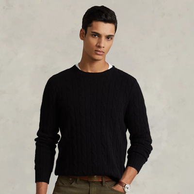 Shop Ralph Lauren The Iconic Cable-knit Cashmere Sweater In Polo Black