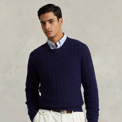 Shop Ralph Lauren The Iconic Cable-knit Cashmere Sweater In Bright Navy