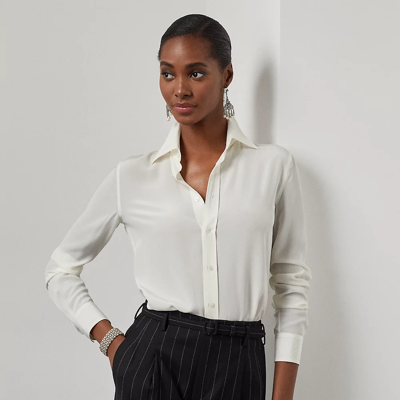 Shop Ralph Lauren Hailey Mulberry Silk Crepe Shirt In Off White