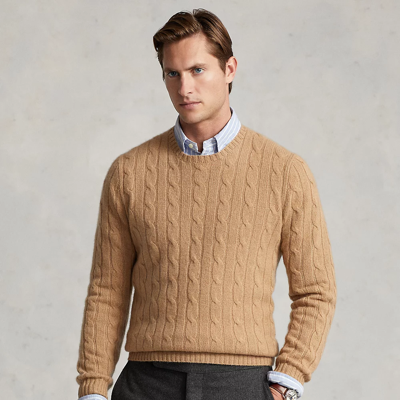 Shop Ralph Lauren The Iconic Cable-knit Cashmere Sweater In New Camel Melange