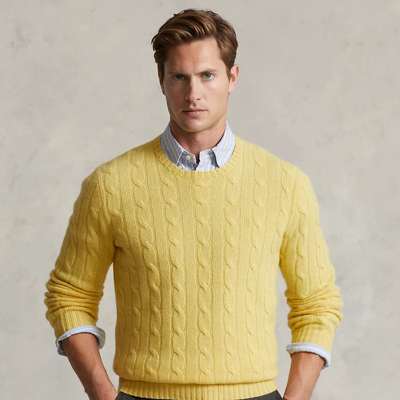 Shop Ralph Lauren The Iconic Cable-knit Cashmere Sweater In Fall Yellow