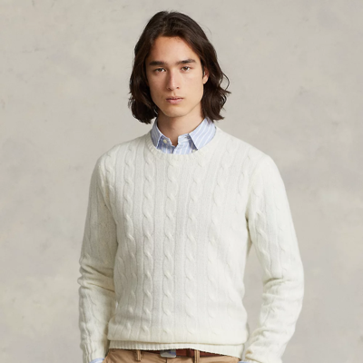 Shop Ralph Lauren The Iconic Cable-knit Cashmere Sweater In Cream