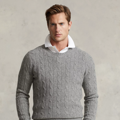 Shop Ralph Lauren The Iconic Cable-knit Cashmere Sweater In Fawn Grey Heather