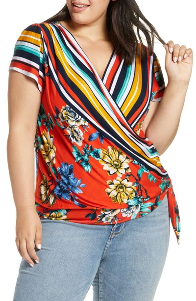 Loveappella Pattern Mix Wrap Front Top In Red