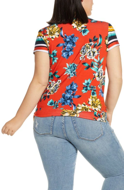 Loveappella Pattern Mix Wrap Front Top In Red