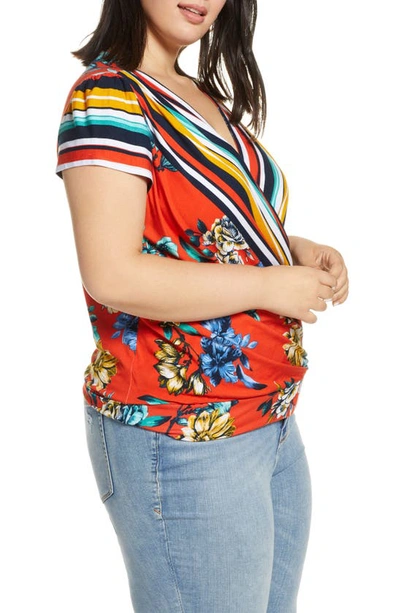 Loveappella Pattern Mix Wrap Front Top In Red