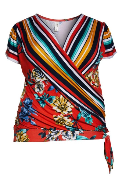 Loveappella Pattern Mix Wrap Front Top In Red