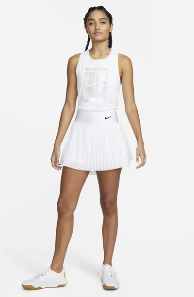 Shop Nike Court Dri-fit Advantage Pleated Tennis Skirt In White/ White/ Black