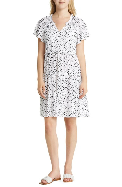 Shop Beachlunchlounge Camila Floral Flutter Sleeve Dress In Spots Blanc