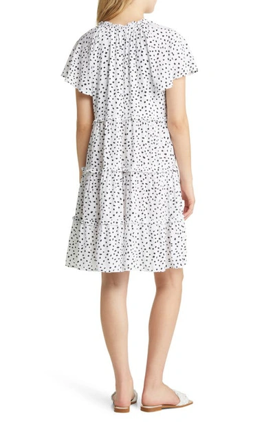 Shop Beachlunchlounge Camila Floral Flutter Sleeve Dress In Spots Blanc