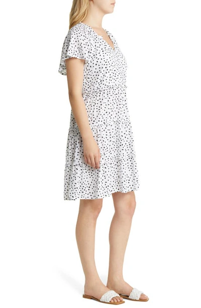 Shop Beachlunchlounge Camila Floral Flutter Sleeve Dress In Spots Blanc