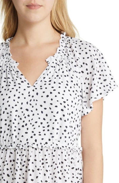 Beachlunchlounge Camila Floral Flutter Sleeve Dress In Spots Blanc