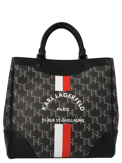 Shop Karl Lagerfeld Rue St-guillame Monogram Handbag In Black