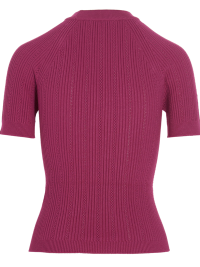 Shop Balmain Button Openwork Sweater In Fuchsia