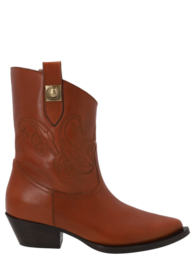 Shop Etro Texan Ankle Boots In Brown