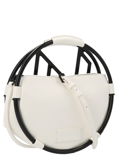 Shop Karl Lagerfeld K/circle Monogram Small Handbag In White/black