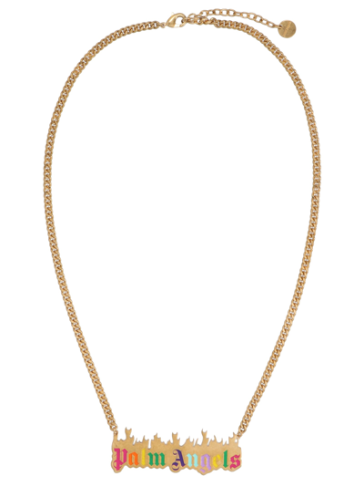 Shop Palm Angels Burning Logo Necklace In Gold