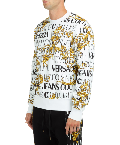 Shop Versace Jeans Couture Logo Couture Cotton Sweatshirt In White - Gold