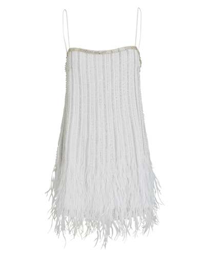 Shop Retroféte Rubina Feather And Bead-embellished Mini Dress In White