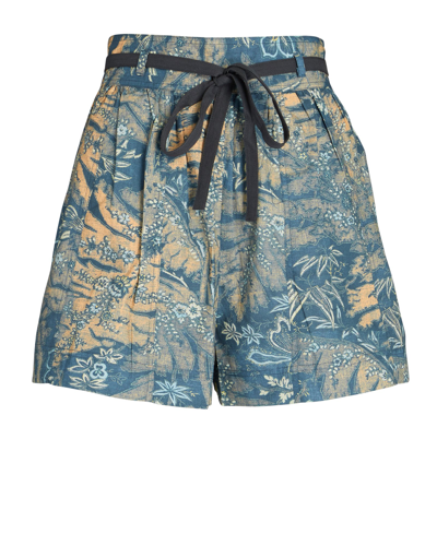 Shop Ulla Johnson Anela Belted Floral Cotton Shorts In Blue-lt