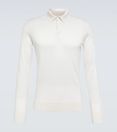 Shop Zegna Cashmere And Silk Knit Polo Top In White