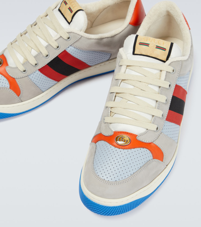Shop Gucci Screener Suede And Mesh Sneakers In Gr.sky/pa.cl/d.ora/o
