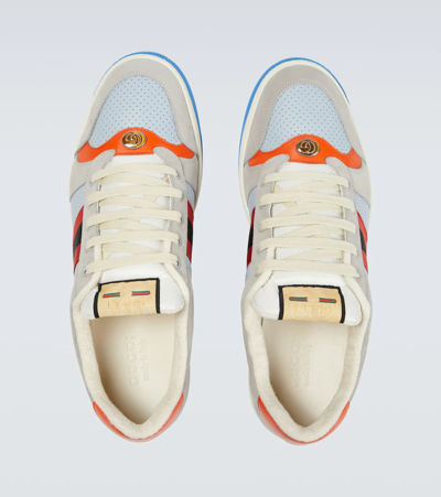 Shop Gucci Screener Suede And Mesh Sneakers In Gr.sky/pa.cl/d.ora/o