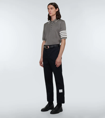 Shop Thom Browne 4-bar Cotton And Silk Polo Sweater In Med Grey