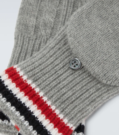 Shop Thom Browne Striped Fingerless Virgin Wool Gloves In Lt Grey