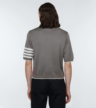 Shop Thom Browne 4-bar Cotton And Silk Polo Sweater In Med Grey