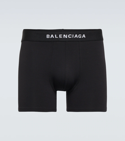 Balenciaga Men's Cotton-stretch Logo Boxer Briefs In Black/white
