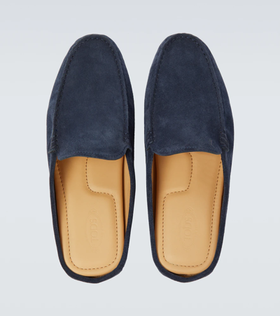 Shop Tod's Gommino Suede Slippers In Galassia