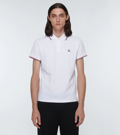 Shop Moncler Cotton Piqué Polo Shirt In White