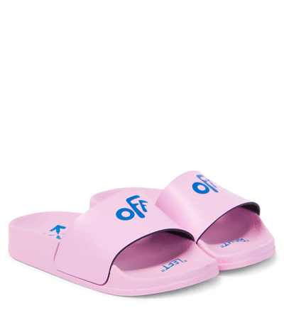 Shop Off-white Logo Rubber Slides In Pink Blue