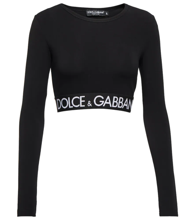 Shop Dolce & Gabbana Logo Cotton-blend Crop Top In Nero