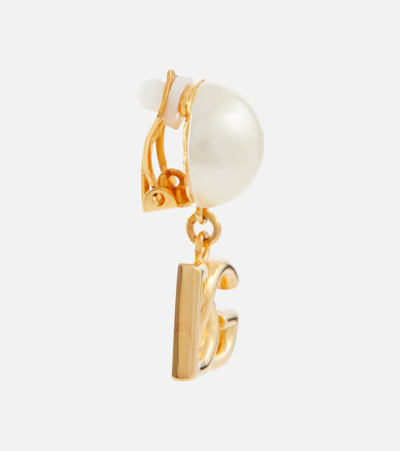 Shop Dolce & Gabbana Dg Faux Pearl Clip-on Earrings In Gold