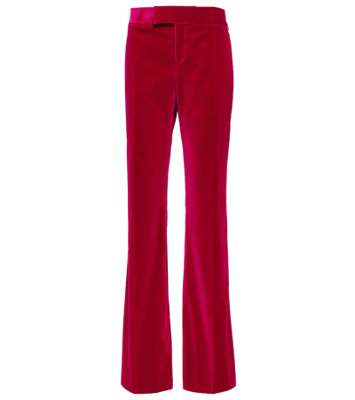 Shop Tom Ford Cotton Velvet Wide-leg Pants In Raspberry
