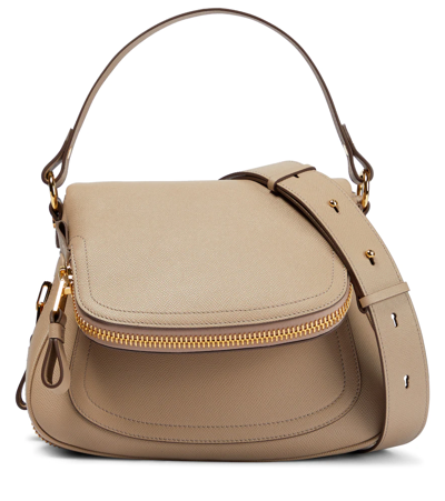 Shop Tom Ford Jennifer Medium Leather Shoulder Bag In Silk Taupe